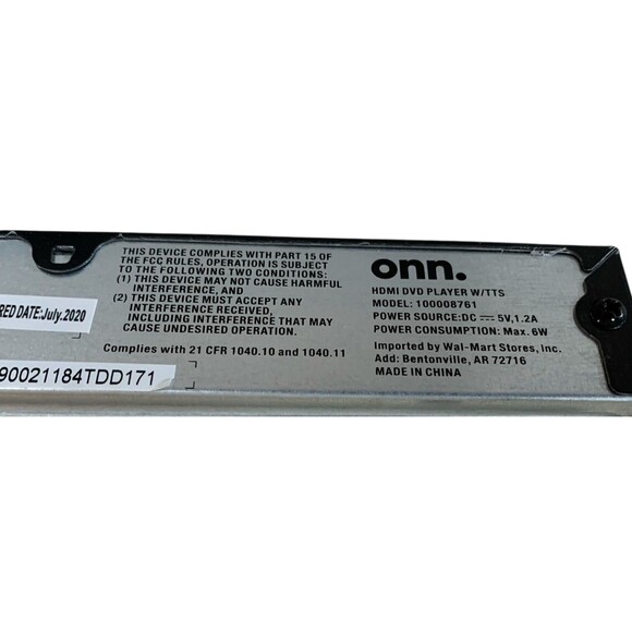 Onn. HDMI DVD Player W/TTS Model: 10008761 Mfg 2020 6W DC 5V,1.2A Remote Cords - Picture 4 of 5